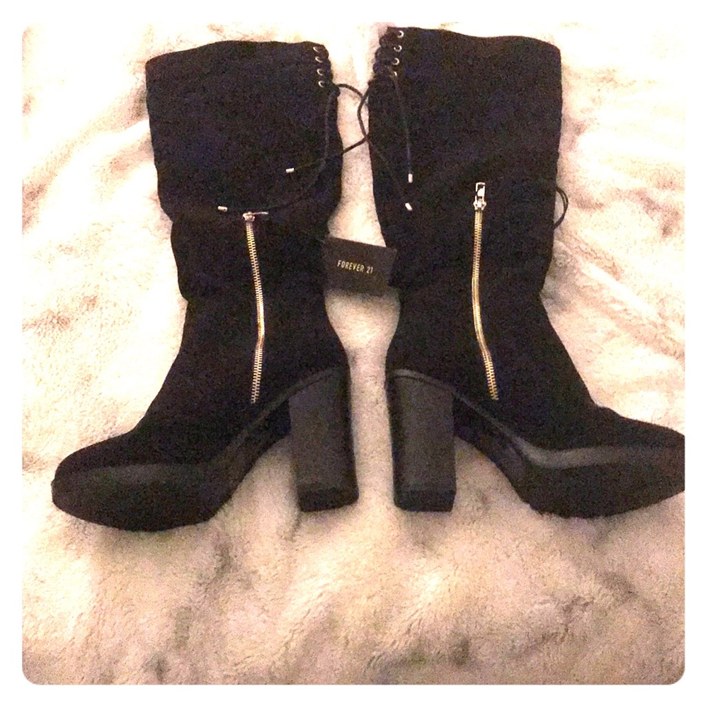 Black heel knee high boots